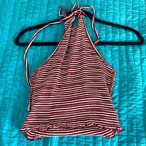 Maroon and white halter tank